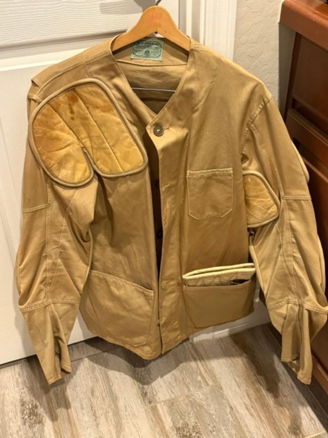 Vtg 40\'s 10-X IMPERIAL Shooting Jacket REEVES ARMY TWILL Horsehide Pads & Glove