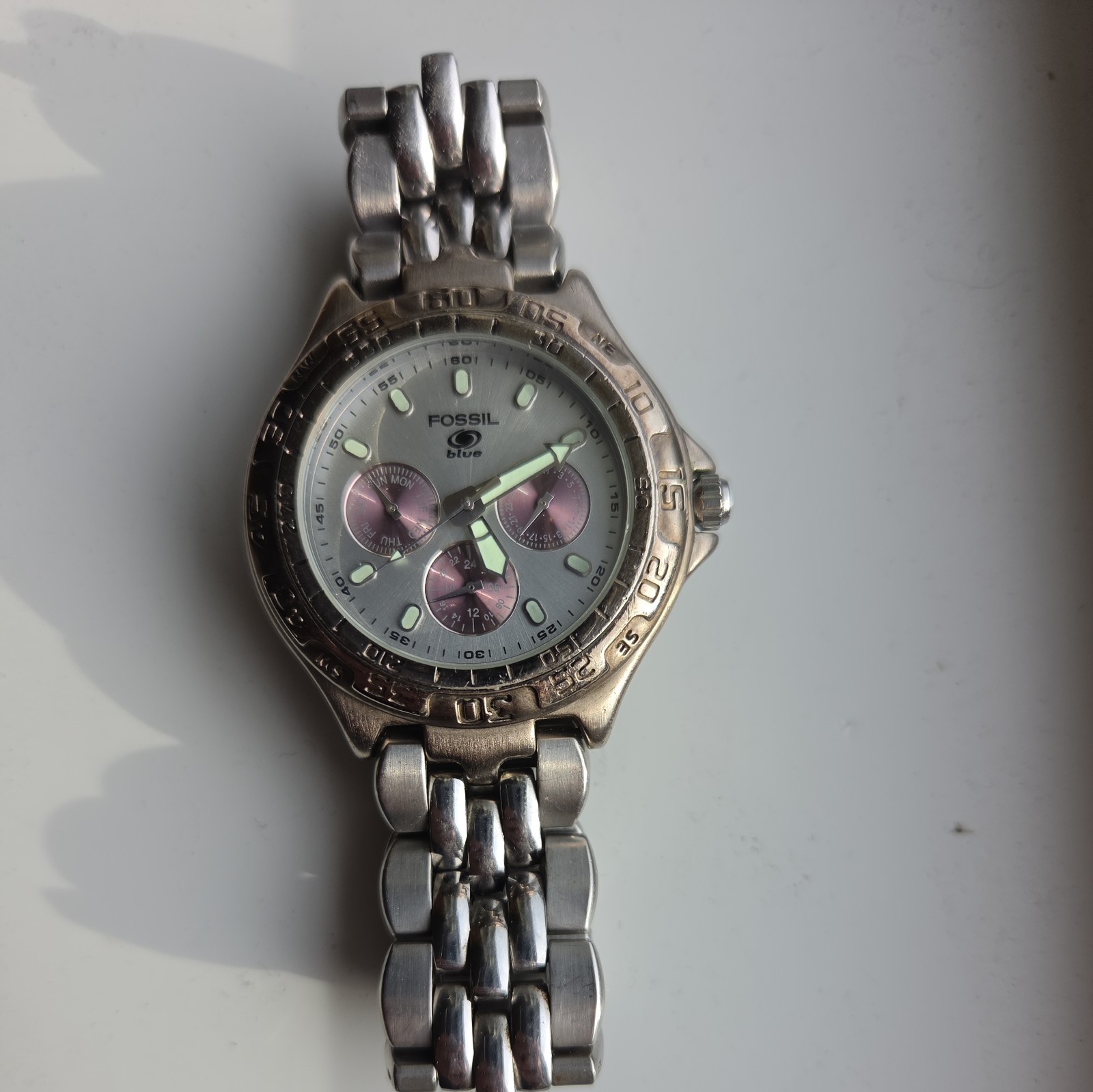 Fossil Blue Mens Watch 38mm Silver Tone Stainless BQ-8775 New Battery 7.5\ Fossil Blue Mens Watch 38mm Silver Tone Stainless BQ-8775 New Battery 7.5\