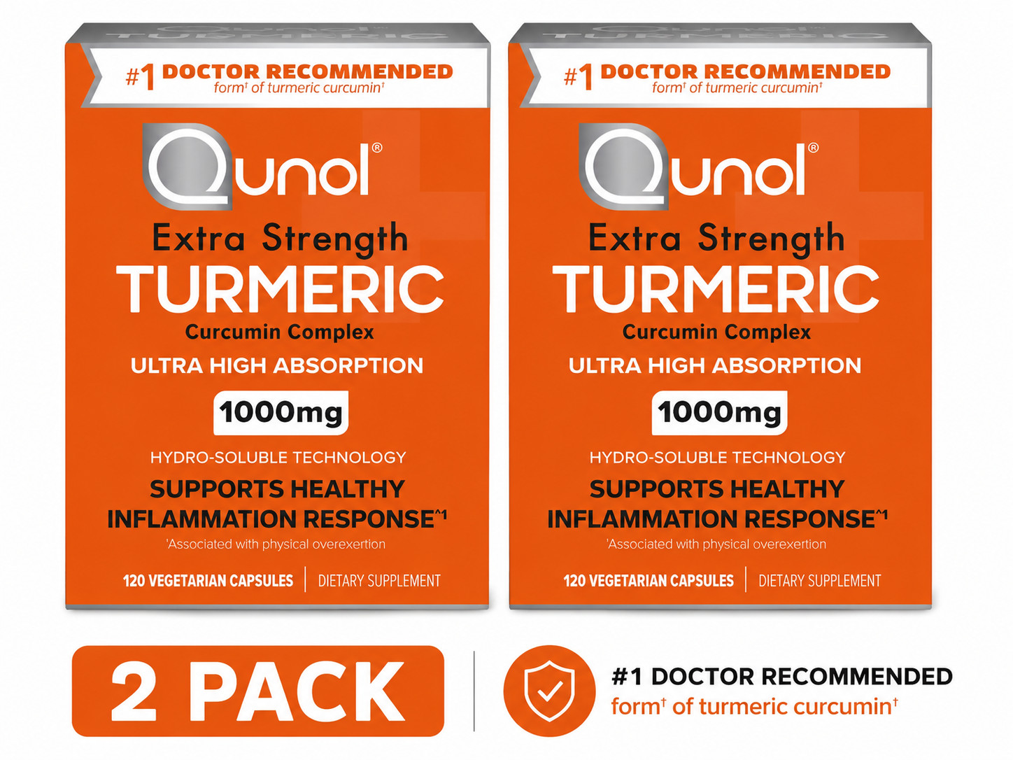 2 PACK Qunol Tumeric Curcumin with Ultra High Absorption 1000mg, Total 240 Count
