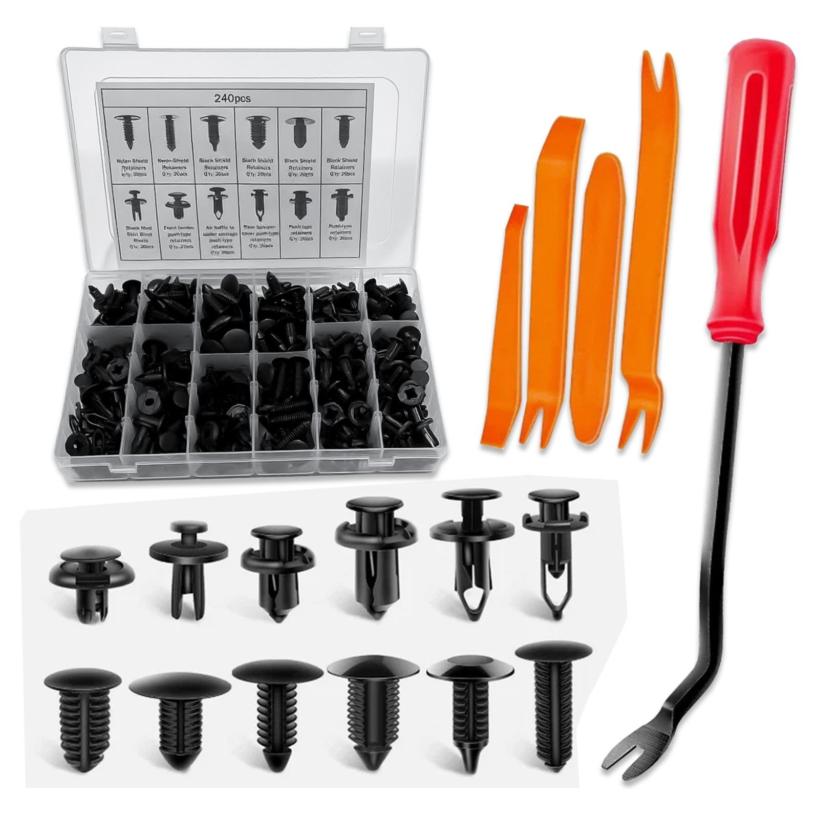 240pcs Auto Car Bumper Retainer Clips Kit Fastener Remover Push Pin Rivet Screw 240pcs Auto Car Bumper Retainer Clips Kit Fastener Remover Push Pin Rivet Screw