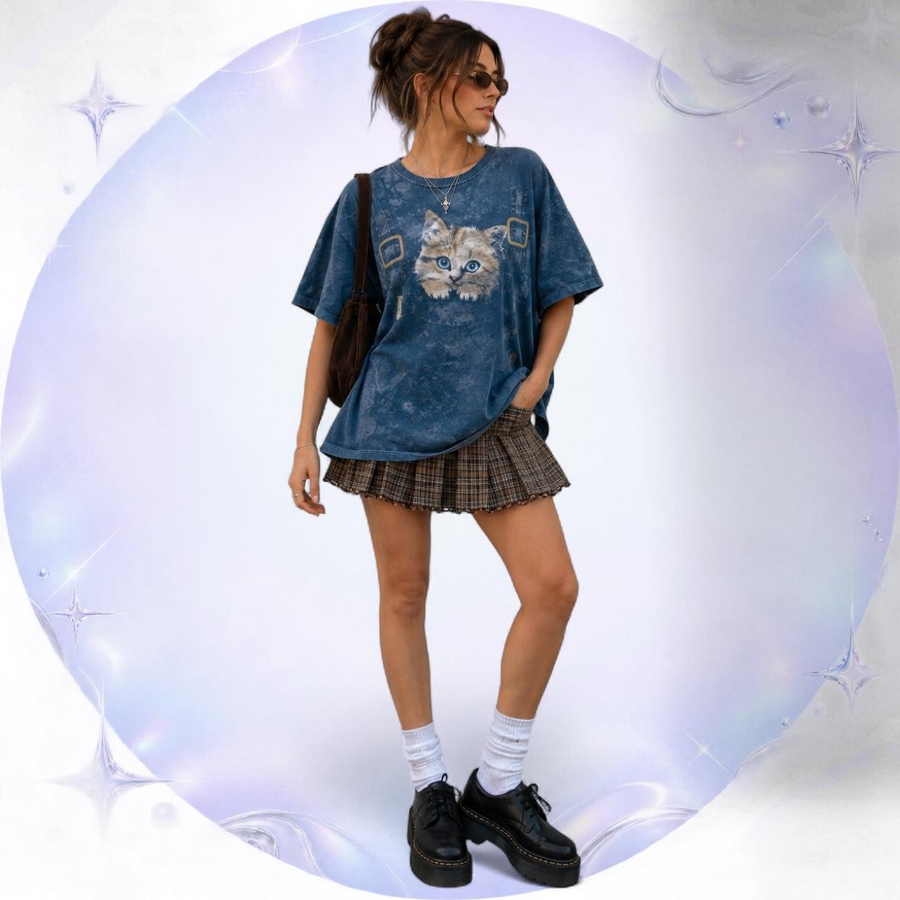 Vintage Y2K Jerzees Kitten Graphic Tie Dye Tee 3XL