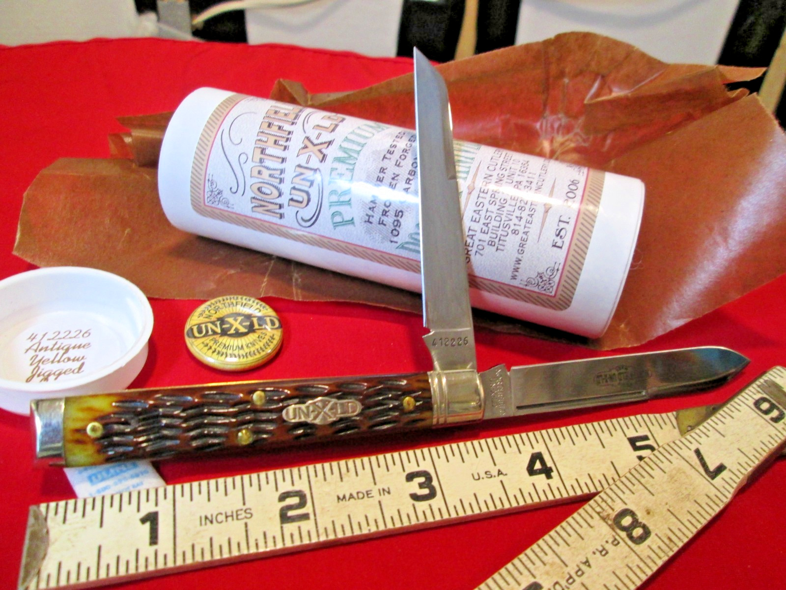 NEW GEC Northfield UN-X-LD  Antique Yellow Jigged Bone 2 Blade Knife 412226