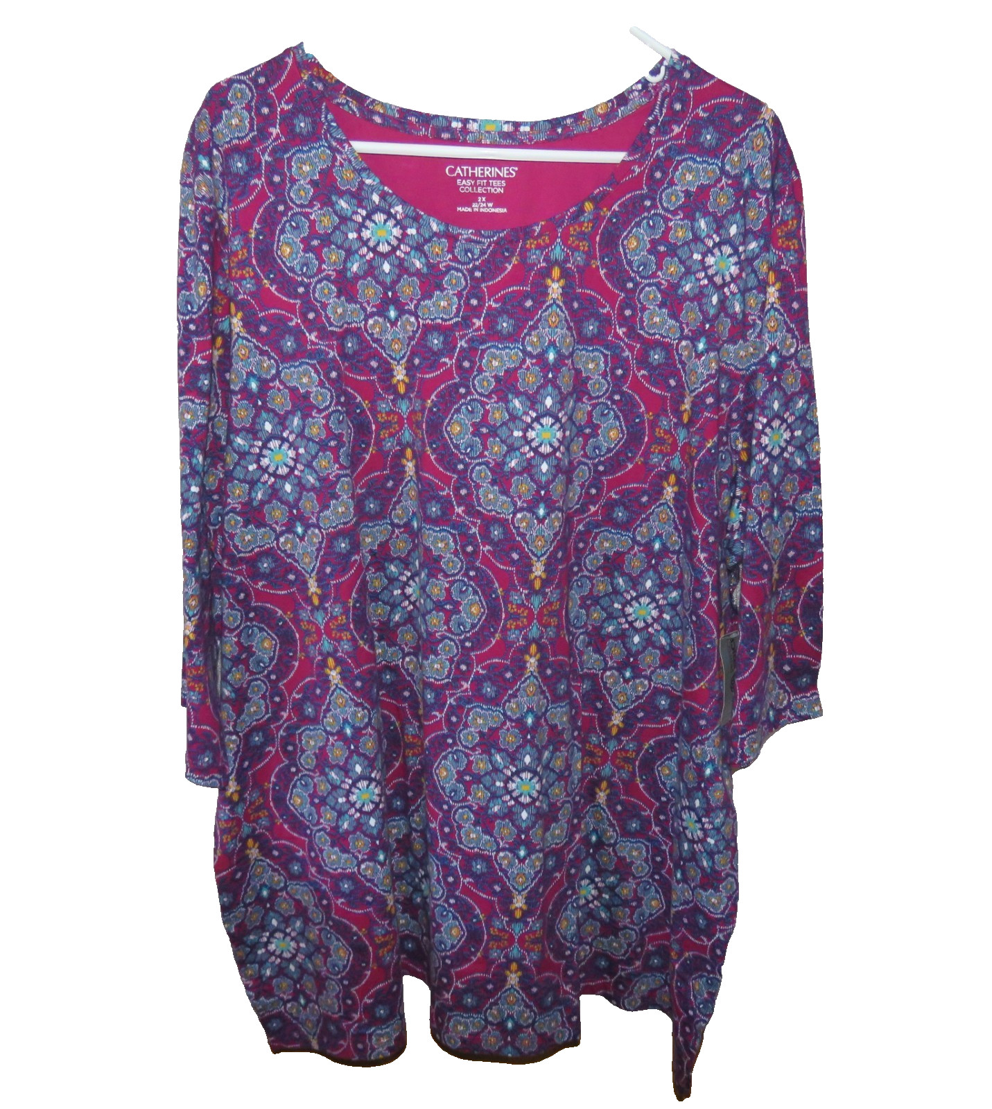 CATHERINES Womens Top 2X (22/24W) Easy Fit Tee Multicolor Geometric 1/2 Sleeve