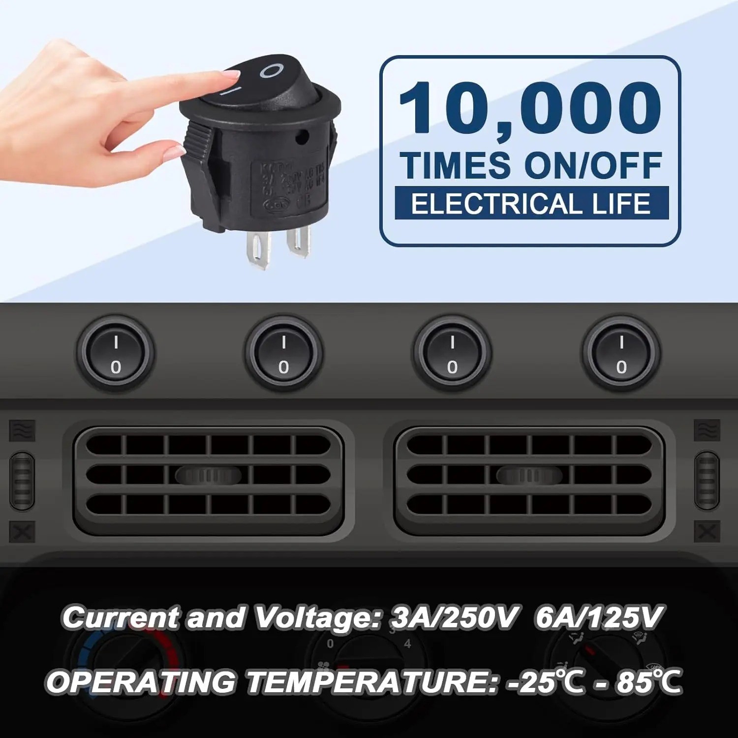 10PC 12V Round Rocker Switch On/Off 2-Pin 6A/250V 10A/125V for Car Boat RV Black 10PC 12V Round Rocker Switch On/Off 2-Pin 6A/250V 10A/125V for Car Boat RV Black