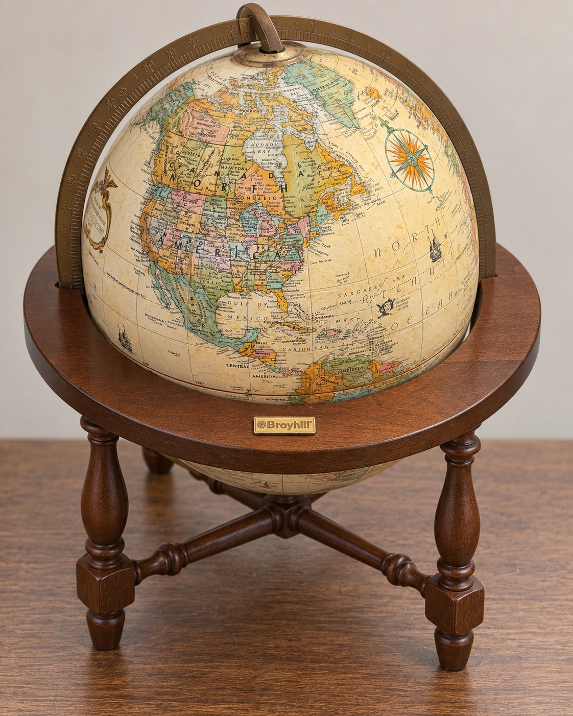 Vintage Replogle 16” World Classic Series Globe w/ Broyhill Wood Stand table top