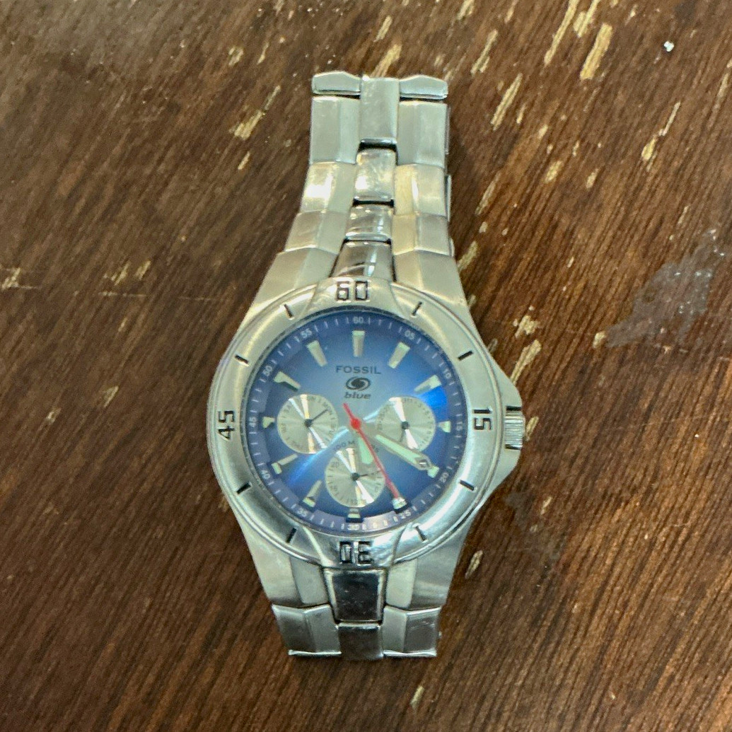 Fossil Blue men’s  Quartz Chronograph Blue Dial 34mm Steel Bracelet 100m