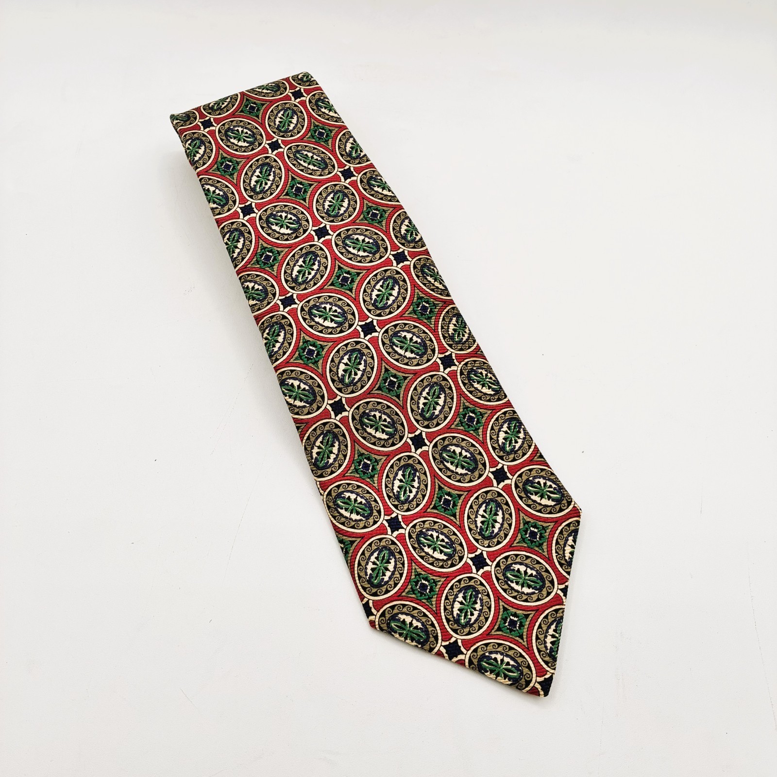 Vtg 90s Polo Ralph Lauren for Nordstrom Red Black Gold Oval Silk Tie SHIPS FREE