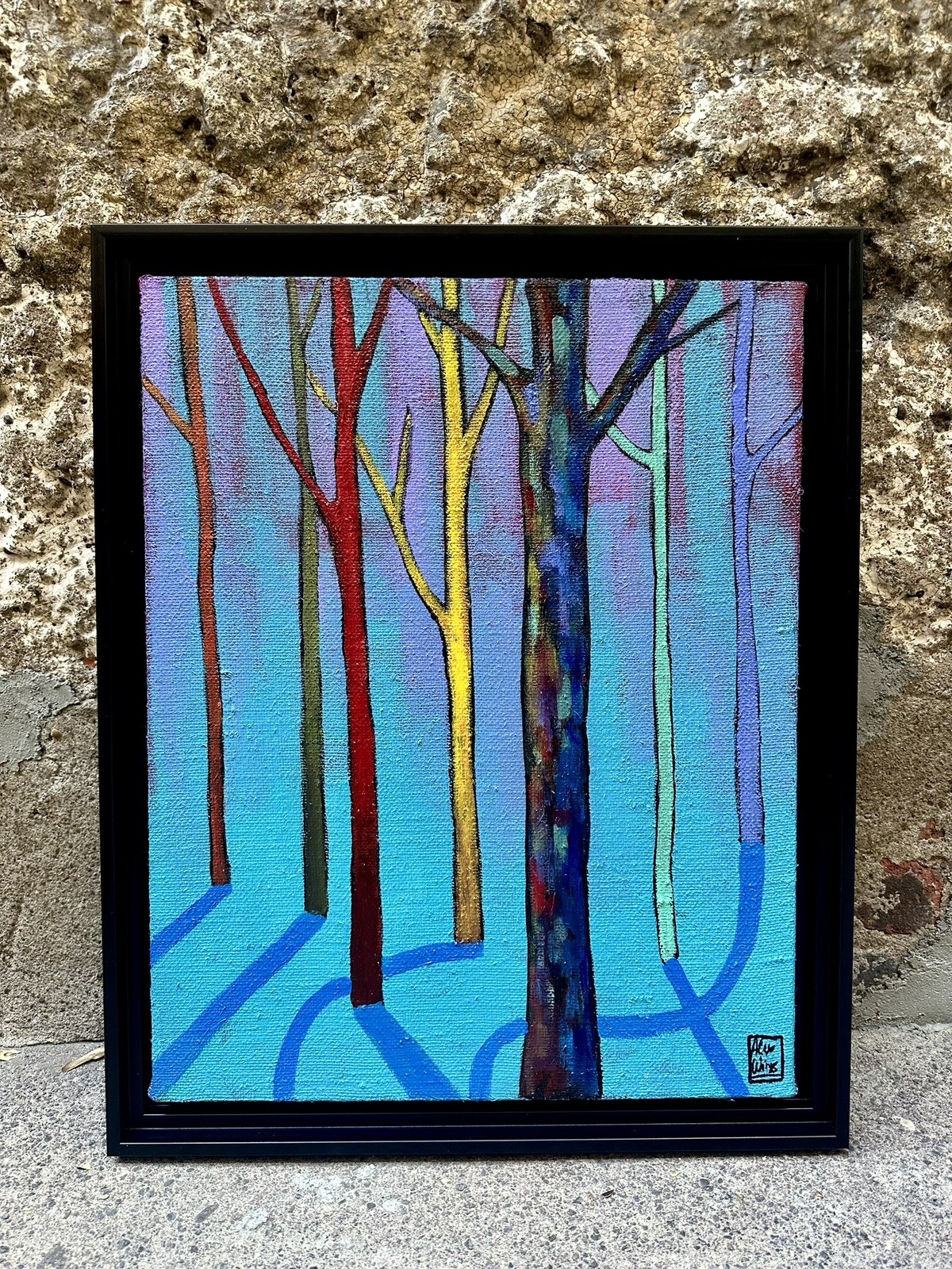 Abstract night Landscape 16x20 Original Oil Painting Framed contemporary  