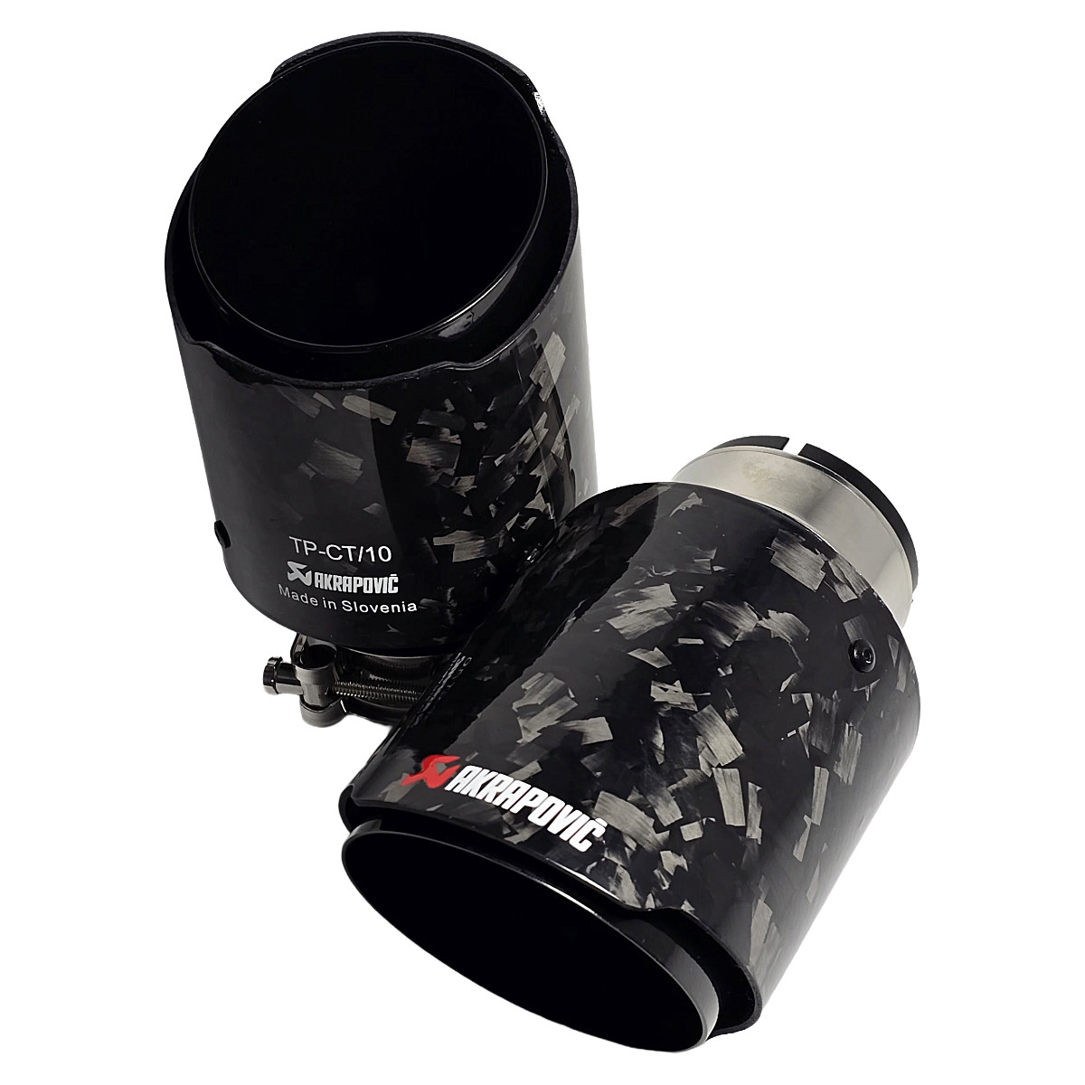 2 X GLOSS BLACK FORGED CARBON FIBRE AKRAPOVIC EXHAUST TIPS 4” UNIVERSAL
