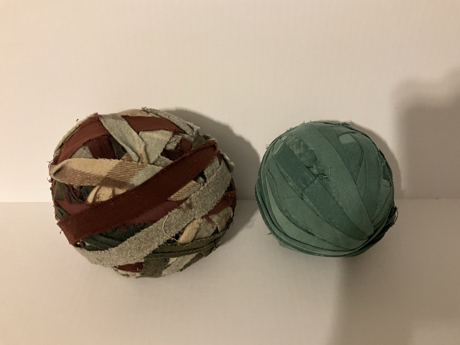 2 Early Antique Handmade Rag Balls Textile Blue Green Wool Drab  Authentic #2