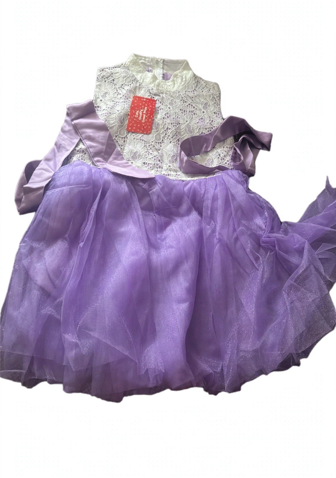 Girls Size 6 Purple Tulle Tutu Dress White Lace Bodice Long Sleeve Princess