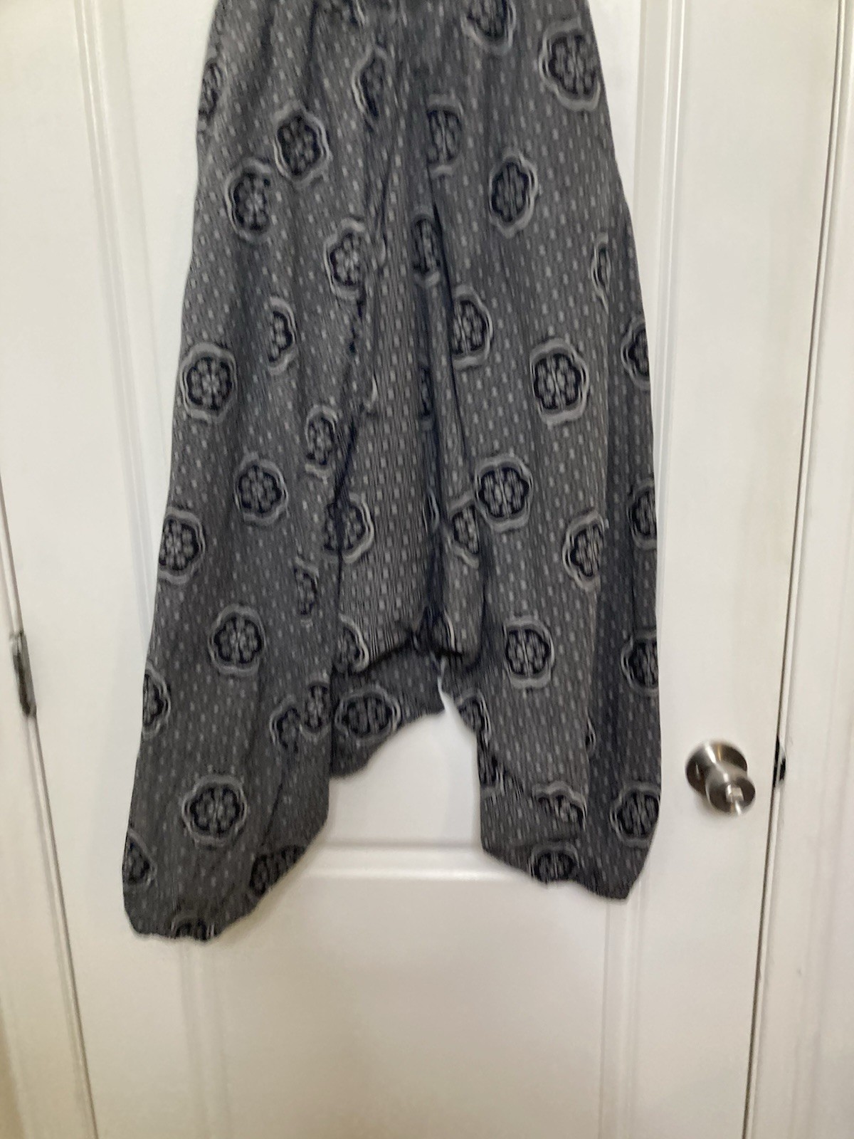 Black Gray Geo Floral Harem Pants Drop Crotch Elastic Drawstring Waist One Size