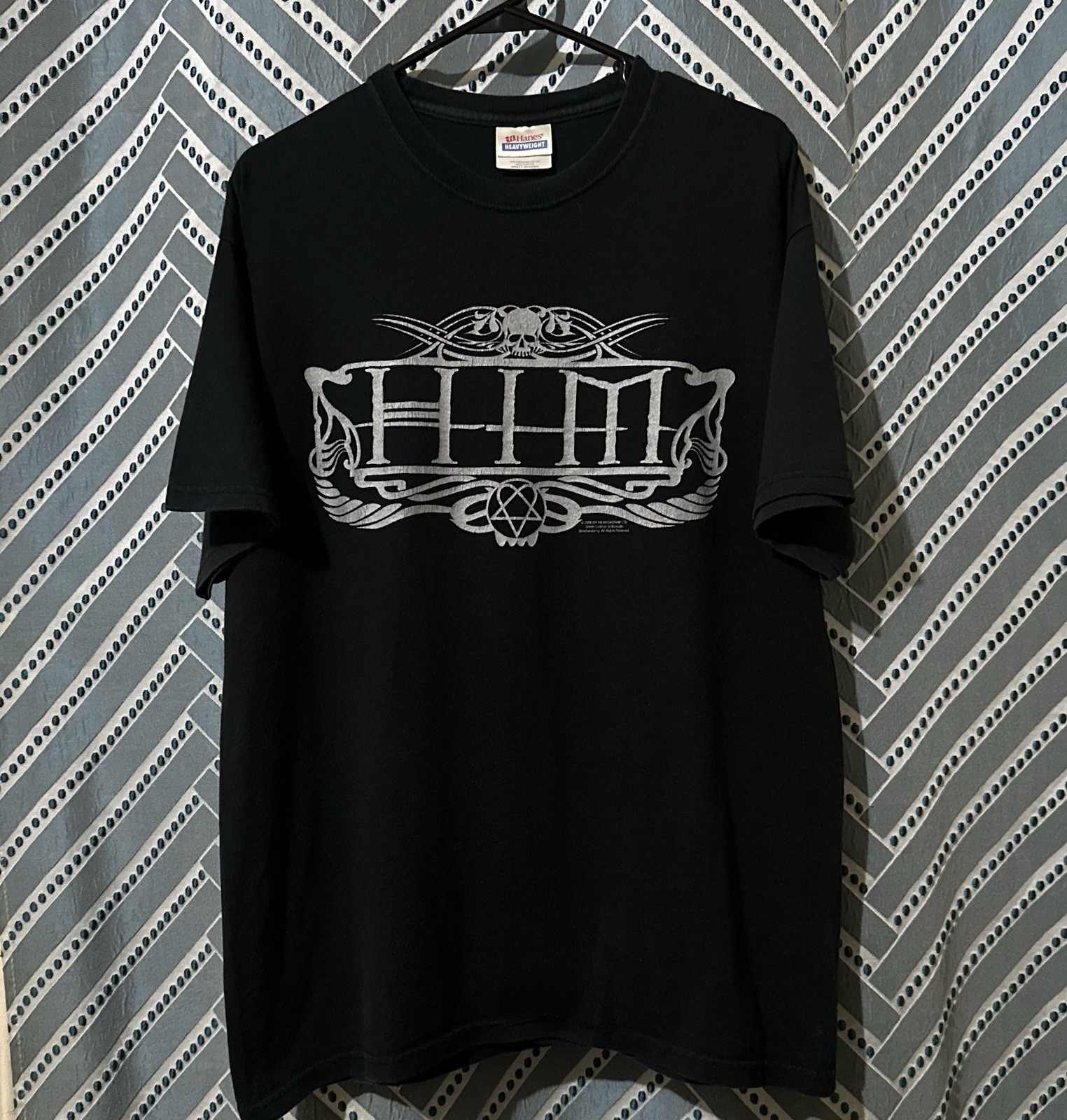 Vintage 2006 HIM Heartagram Band Black T-Shirt Y2K Goth Metal Size Large *Read