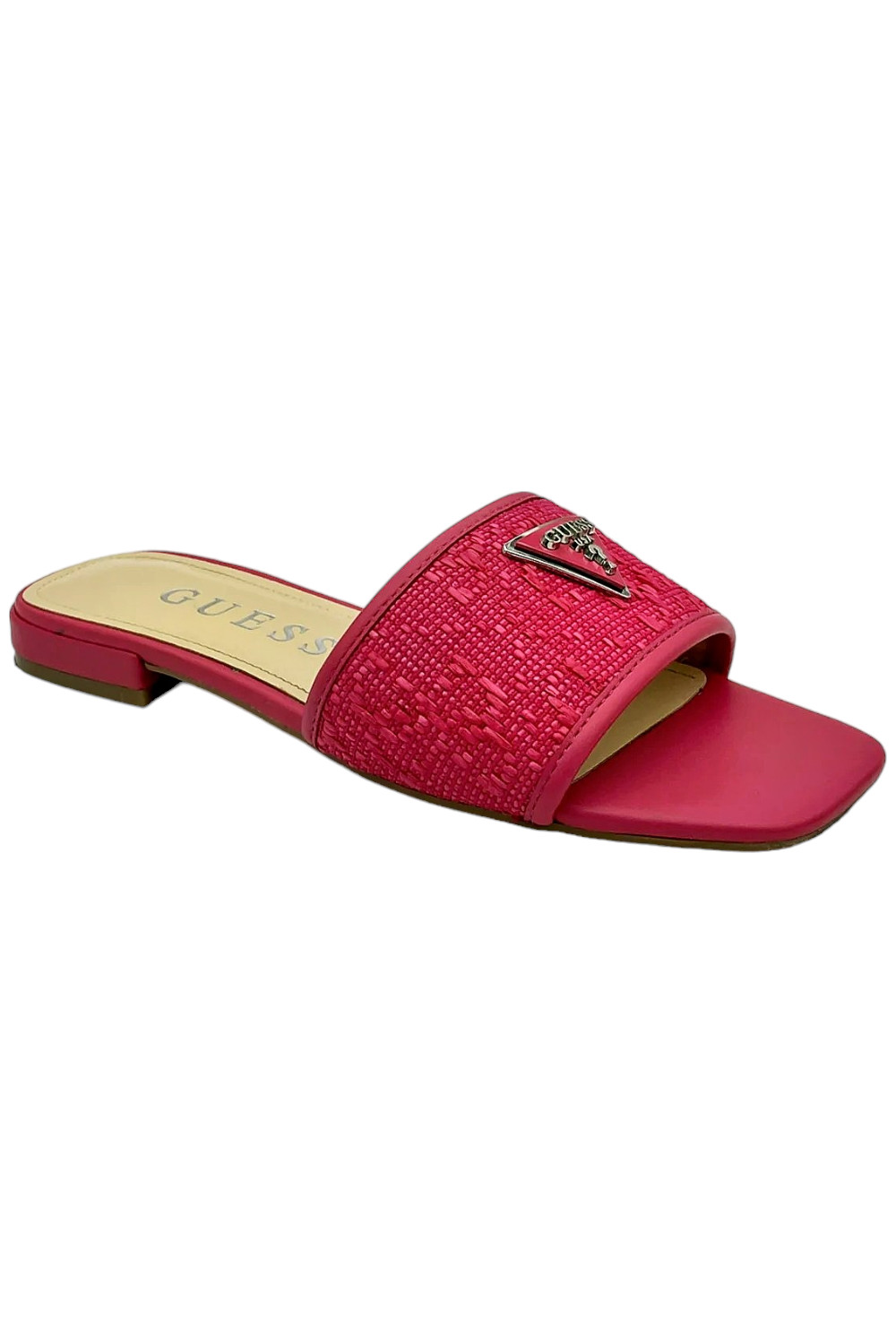 Guess Women\'s Tamsey One Band Square Toe Slide Flat Sandals Pink Guess Women\'s Tamsey One Band Square Toe Slide Flat Sandals Pink