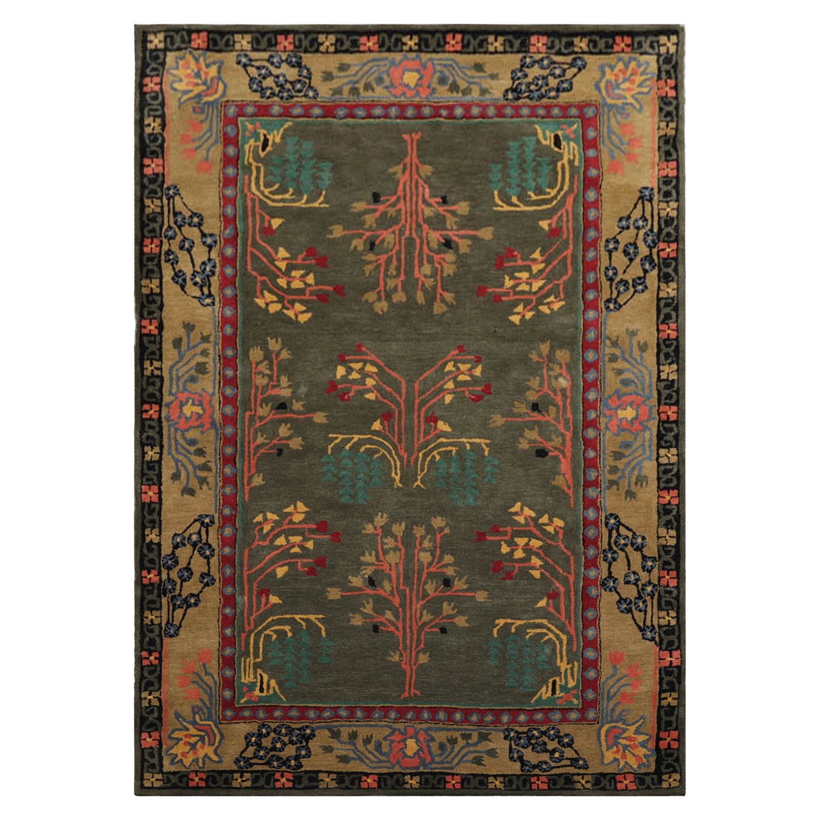 Arts & Crafts Donegal Branches Hand Tufted Multi Sizes Gray/Green Wool Area Rug