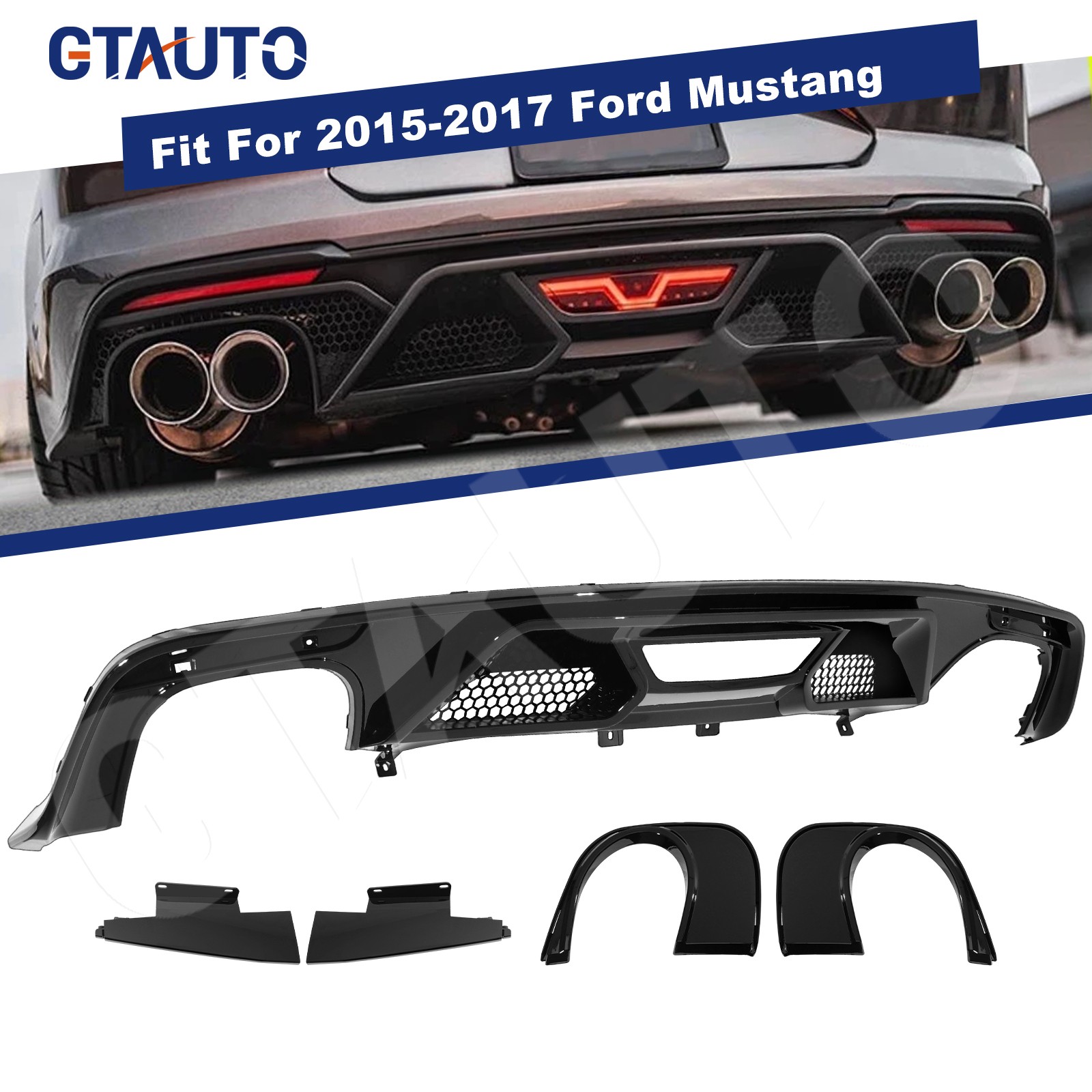 For 2015-2017 Ford Mustang GT500 Style Rear Bumper Lip Quad/Dual Diffuser Cover