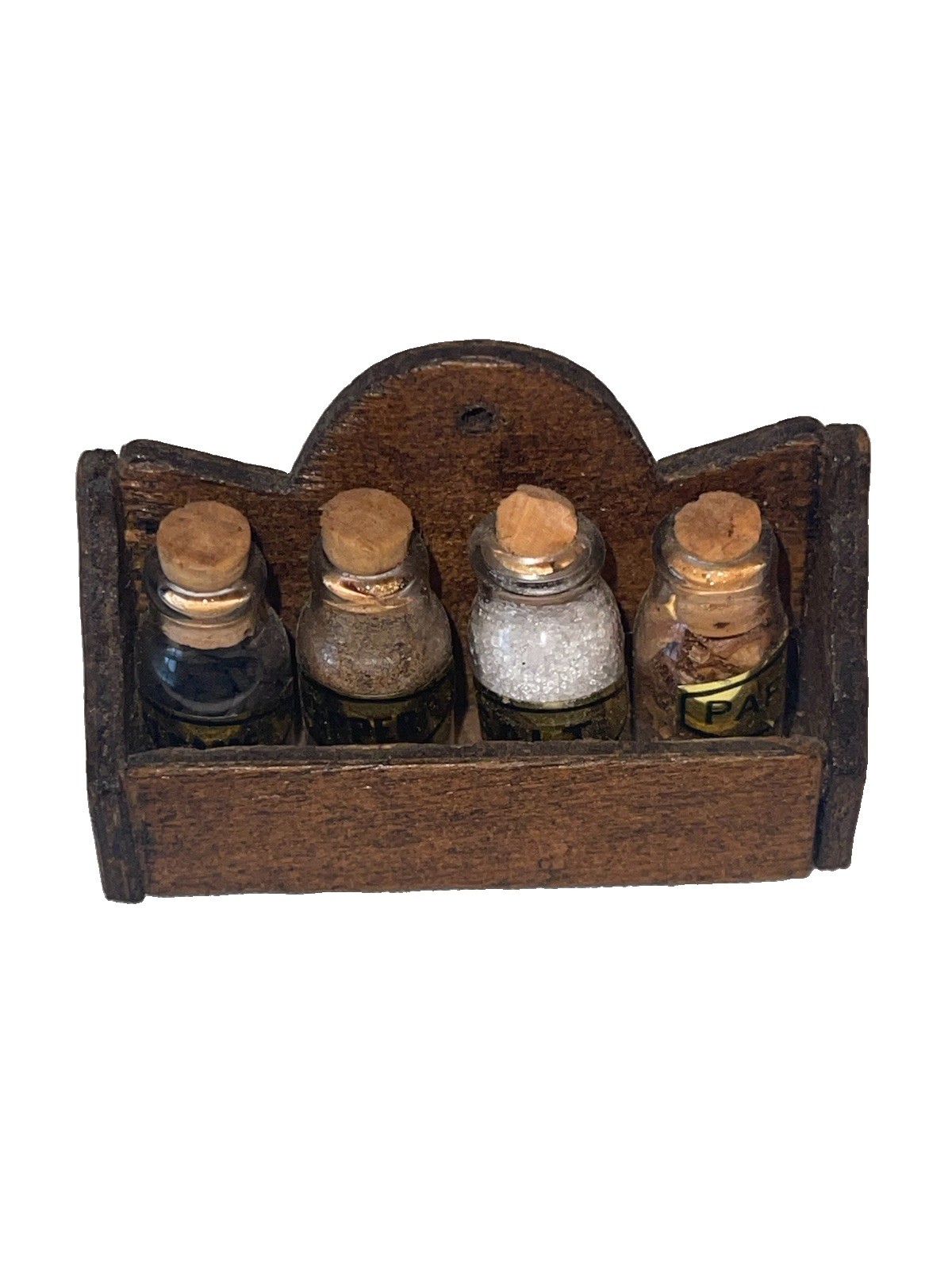 Cute Rare Vintage Miniature Dollhouse Wood Apothecary Spice Jars With Rack Cute Rare Vintage Miniature Dollhouse Wood Apothecary Spice Jars With Rack