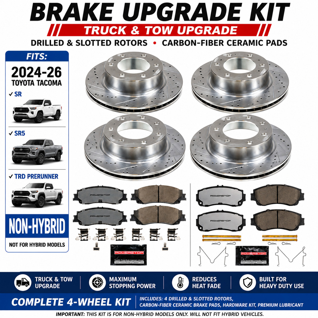  24-26 POWER STOP Toyota Tacoma Tow Performance brake rotors/pads Kit SR/SR5