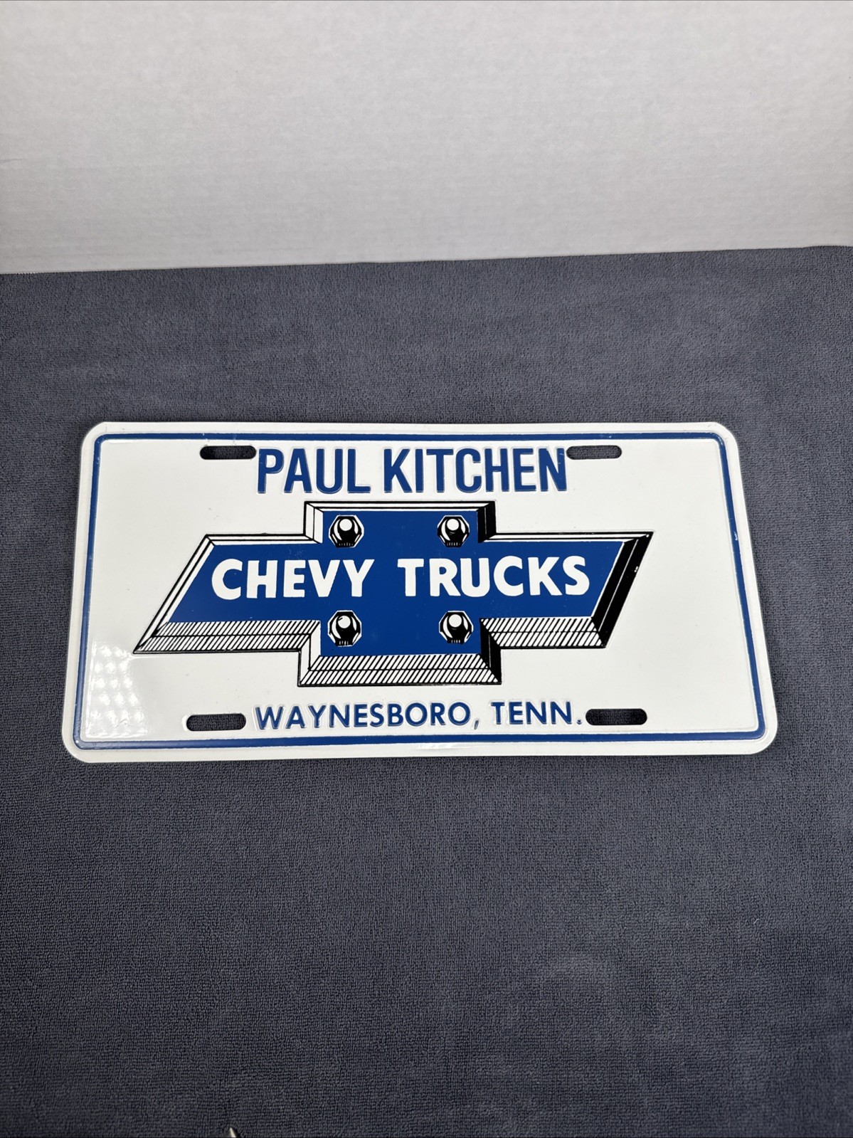 Vintage Paul Kitchen Chevy Trucks Dealer License Plate Waynesboro TN  Chevrolet