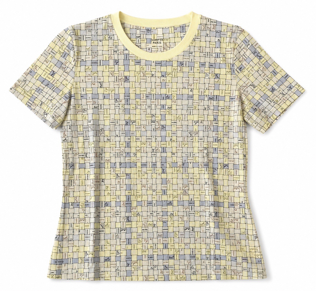 Authentic HERMES Bolduc au Carre T-shirt crew neck cotton Yellow Blue 38 W/tags