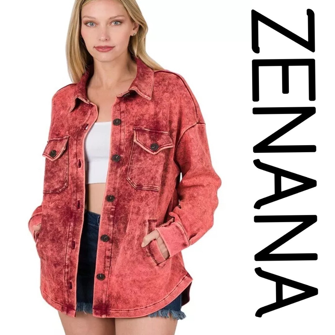 PLUS 1X 2X 3X ZENANA MANY COLORS MINERAL WASHED SHACKET/SHIRT/JACKET BHCS