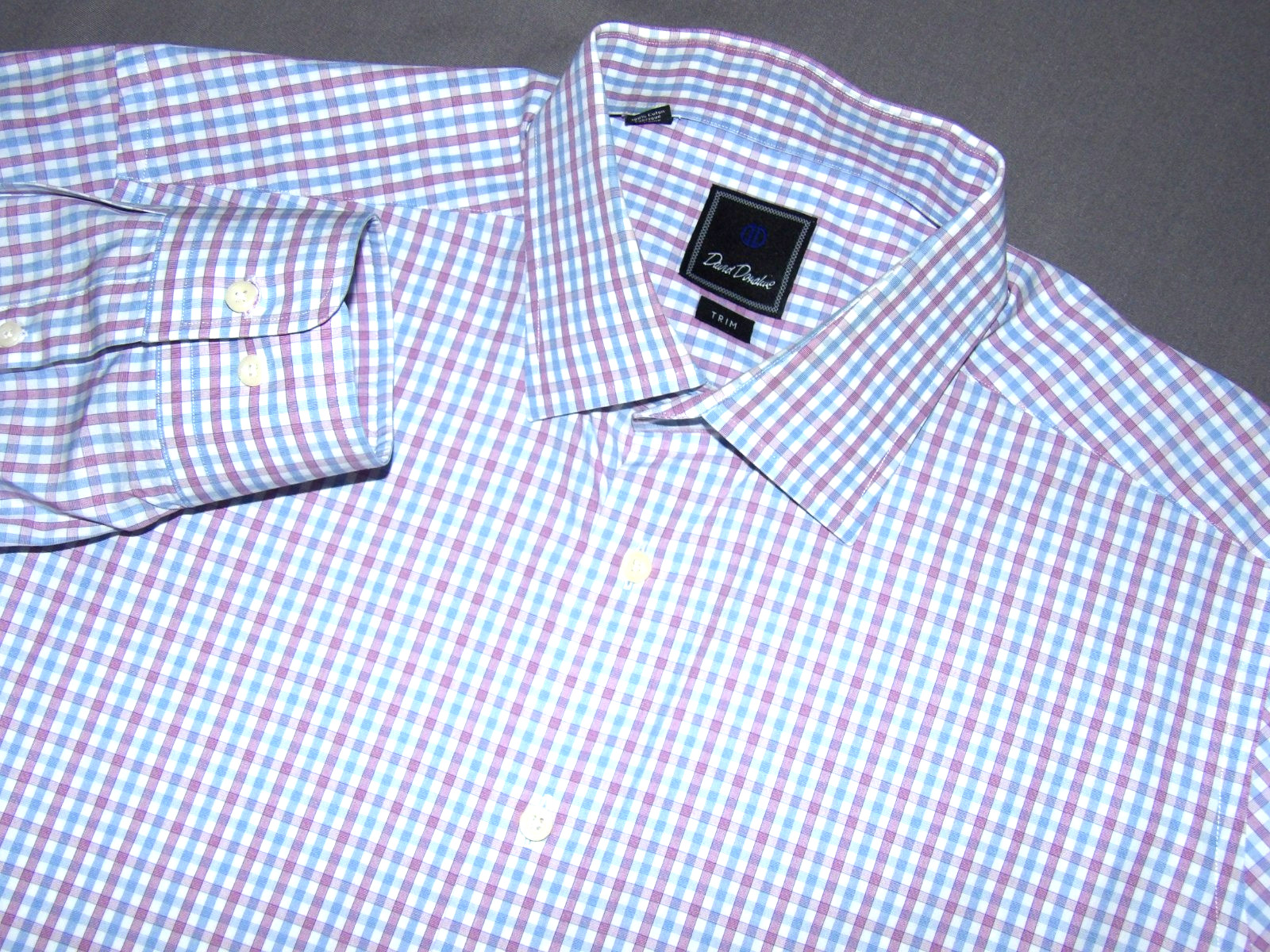 David Donahue Trim Fit Plaid Long Sleeved Button Up Dress Shirt Men\'s 17 - 34/35
