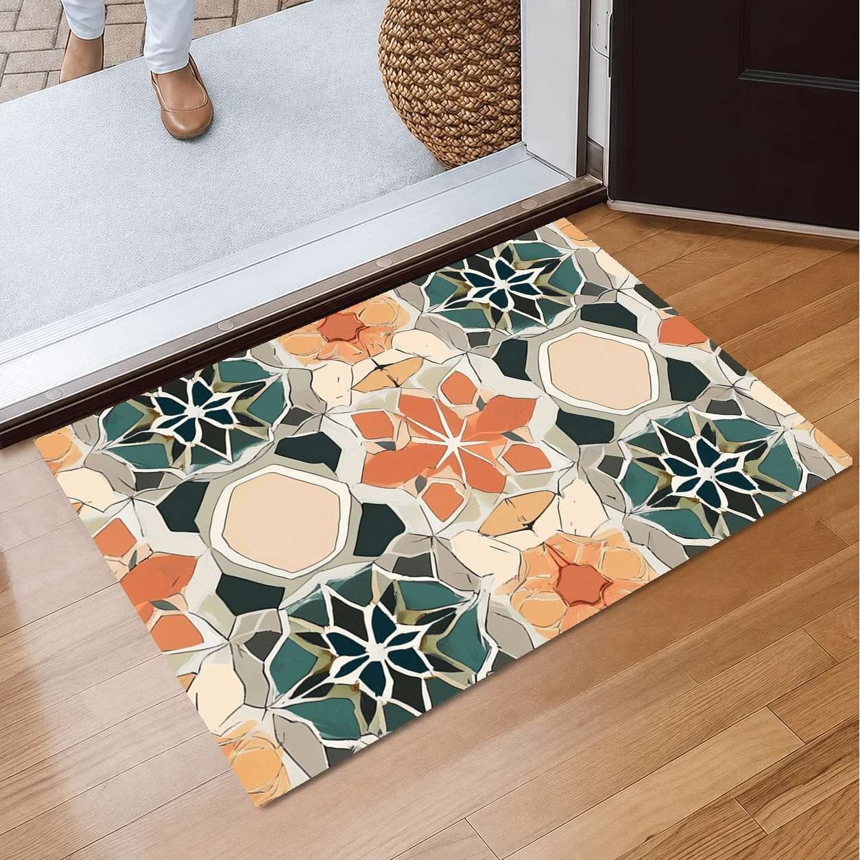 Geometric Floral Pattern Floor Mat Rug Non-Slip Quick Dry Doormat Home Decor
