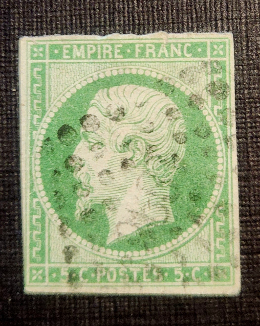 Authentic 1854 French 5C Green Postage Stamp Scott #13