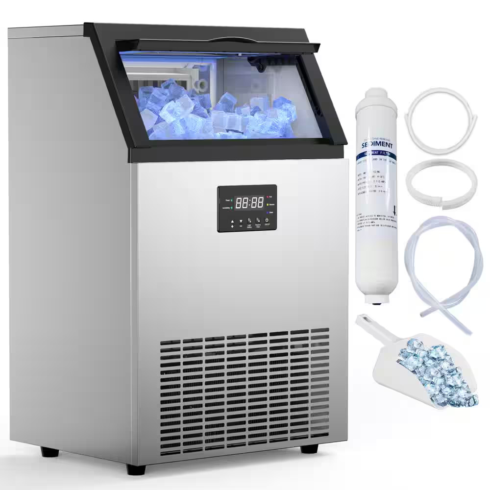 19.6 In. Commercial Ice Maker 200 Lbs./24 H Freestanding Stainless Steel Ice Mak