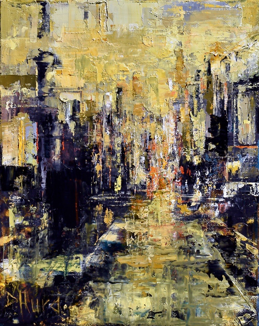 Original Abstract  Oil Painting of Urban Street City Industry Art By Debra Hurd