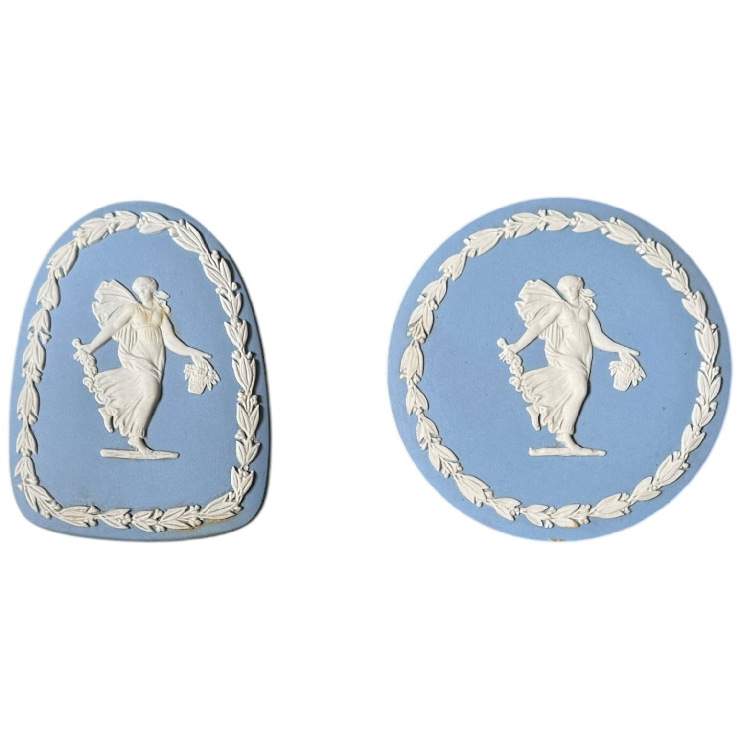 Wedgwood Blue Jasperware Dancing Hour Floral Girl Medallion Plaques Round Oblong
