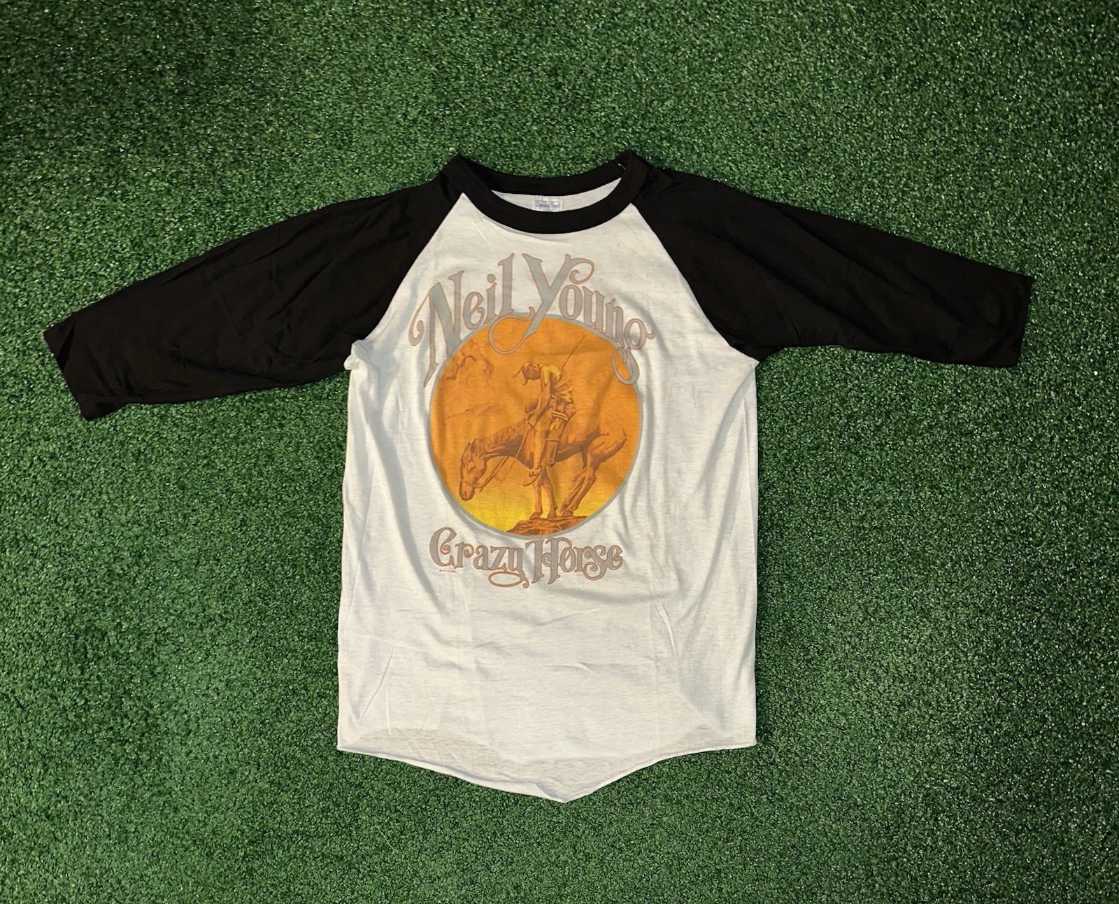 Crazy RARE Vintage 1987 Neil Young Crazy Horse Tour Raglan Quarter Tee Size XL
