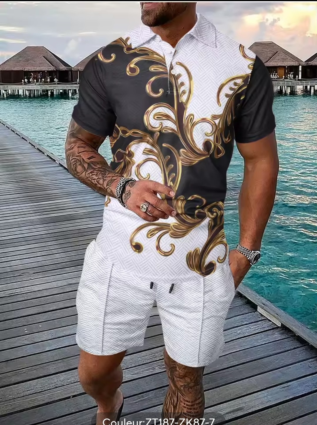 Stylish Short Sleeve Polo Bermuda Set Men T-Shirt Summer Fashion 2025