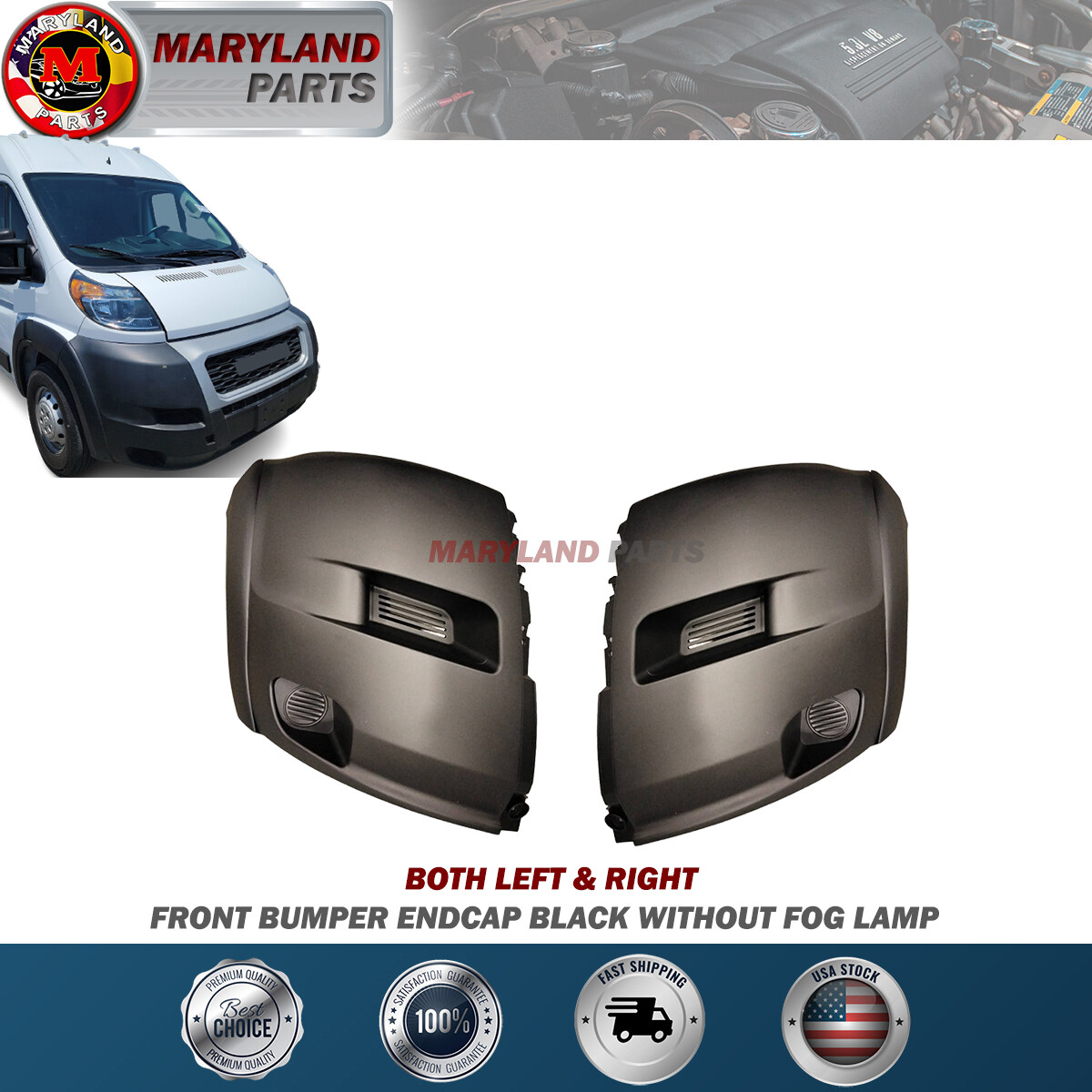 For 2019-2022 RAM Promaster Front Both Left & Right Bumper Endcap Black