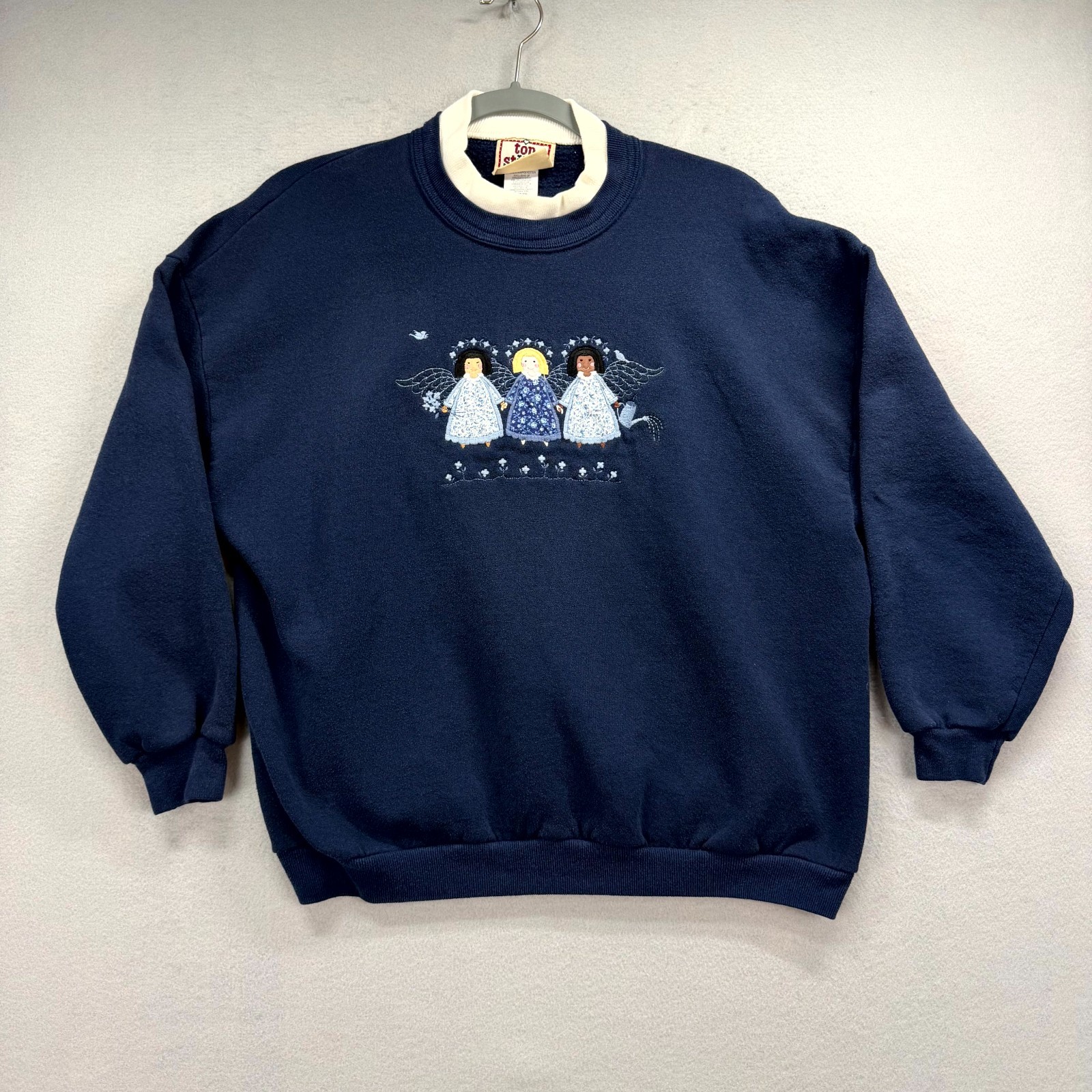 VTG Morning Sun Sweatshirt Womens Blue PL Blue Embroidered Three Angels Grandma VTG Morning Sun Sweatshirt Womens Blue PL Blue Embroidered Three Angels Grandma