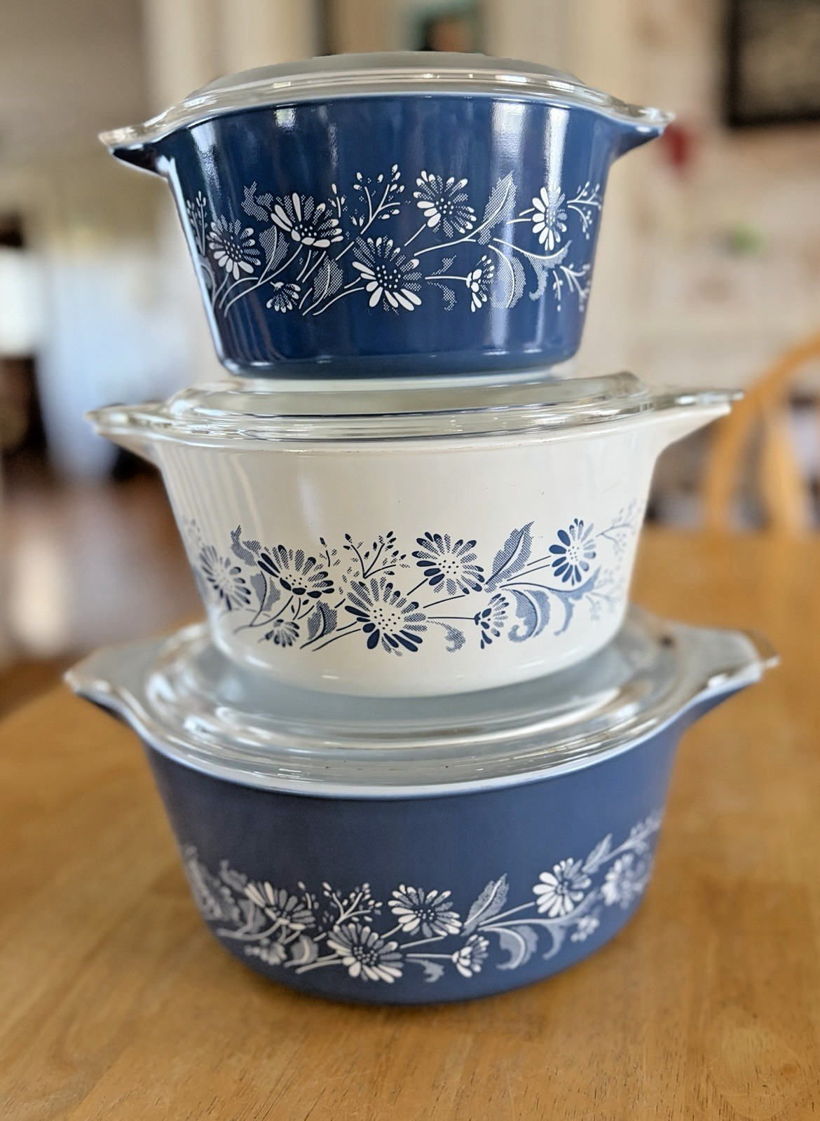 Set of 3 PYREX Vintage Colonial Mist Blue White Casserole 475 + 474 + 473 w/Lids Set of 3 PYREX Vintage Colonial Mist Blue White Casserole 475 + 474 + 473 w/Lids