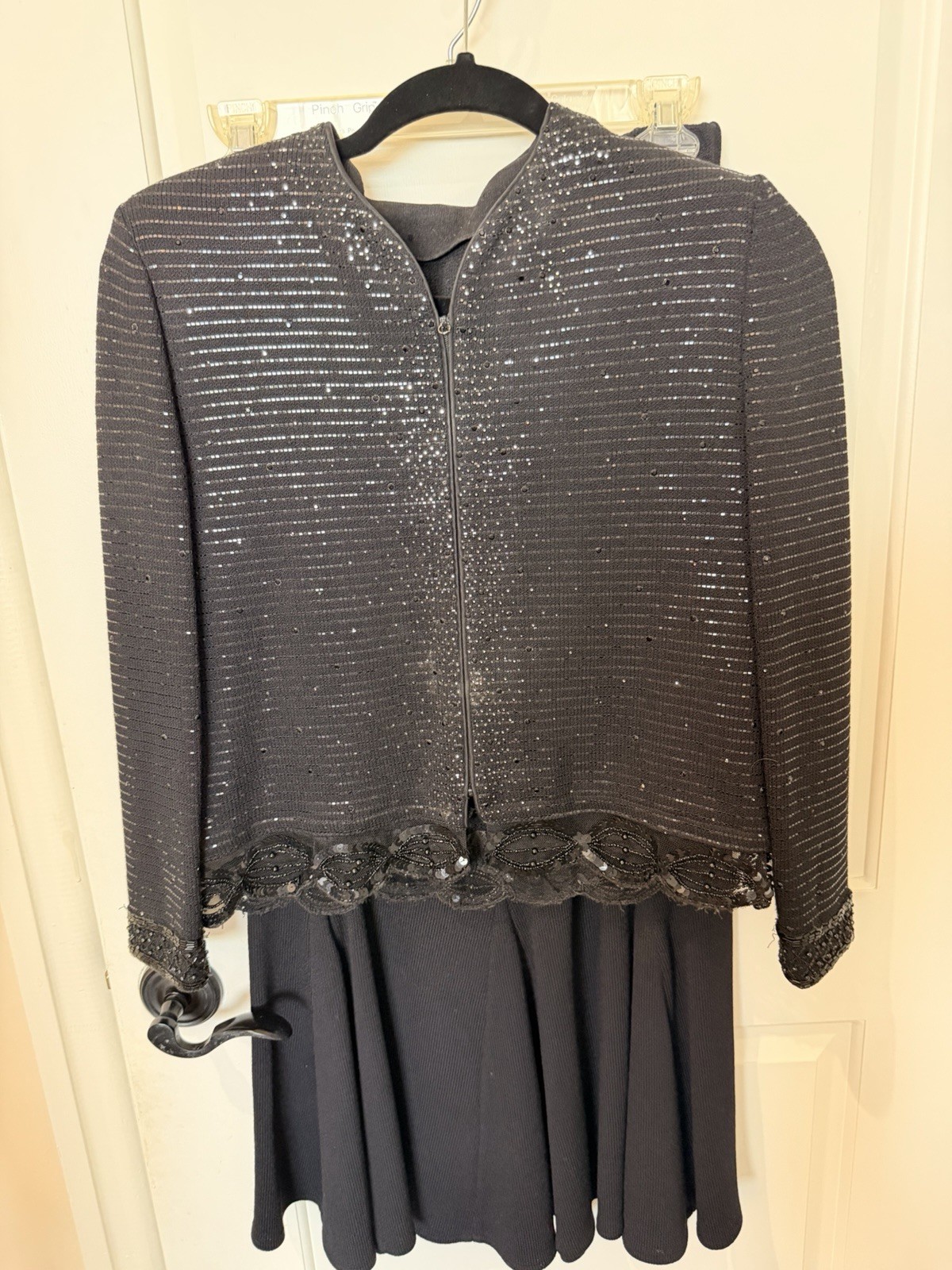 Vintage St John Evening Black Santana Knit Jacket & Skirt Set Size 2 Sequin