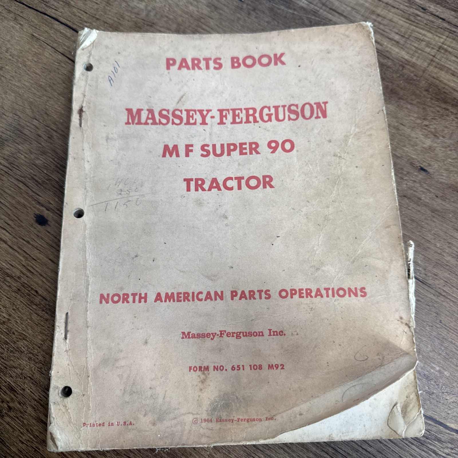 Massey Ferguson MF Super 90 Tractor Parts Catalog Manual Book Original Nov 1964