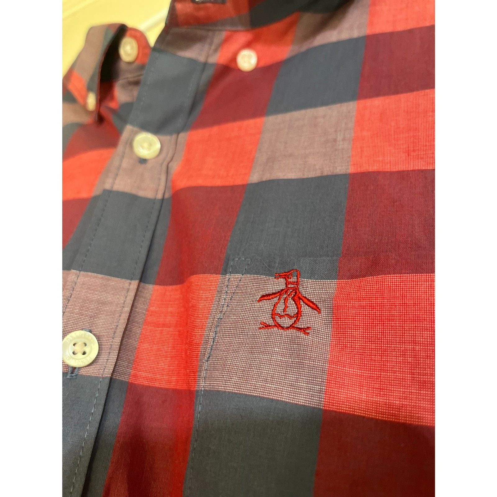 Original Penguin Plaid Shirt | Red Navy Buffalo Check XL