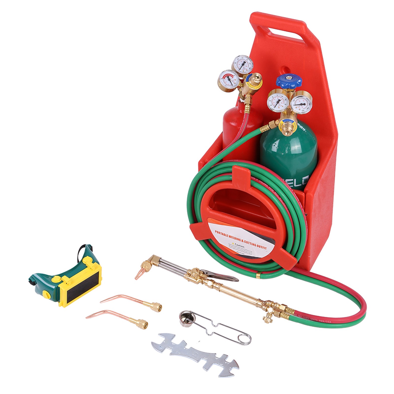 Welding Cutting Torch Kit w/ Oxygen Acetylene Regulators W/Tote Case & Tank 
