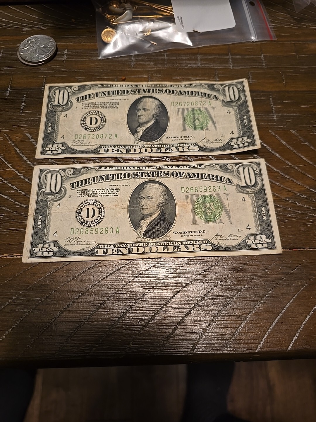 2 1928-B $10 Federal Reserve Notes Cleveland Redeemable in Gold US Currency Old
