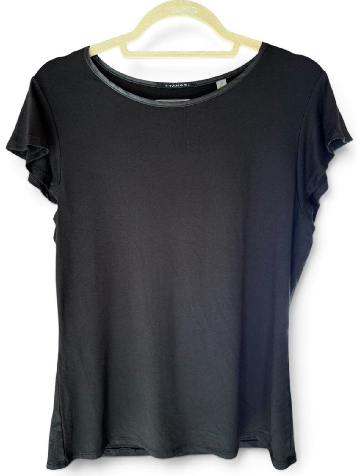T Tahari Black Flutter Cap Sleeve T-Shirt - Size L - NWT T Tahari Black Flutter Cap Sleeve T-Shirt - Size L - NWT