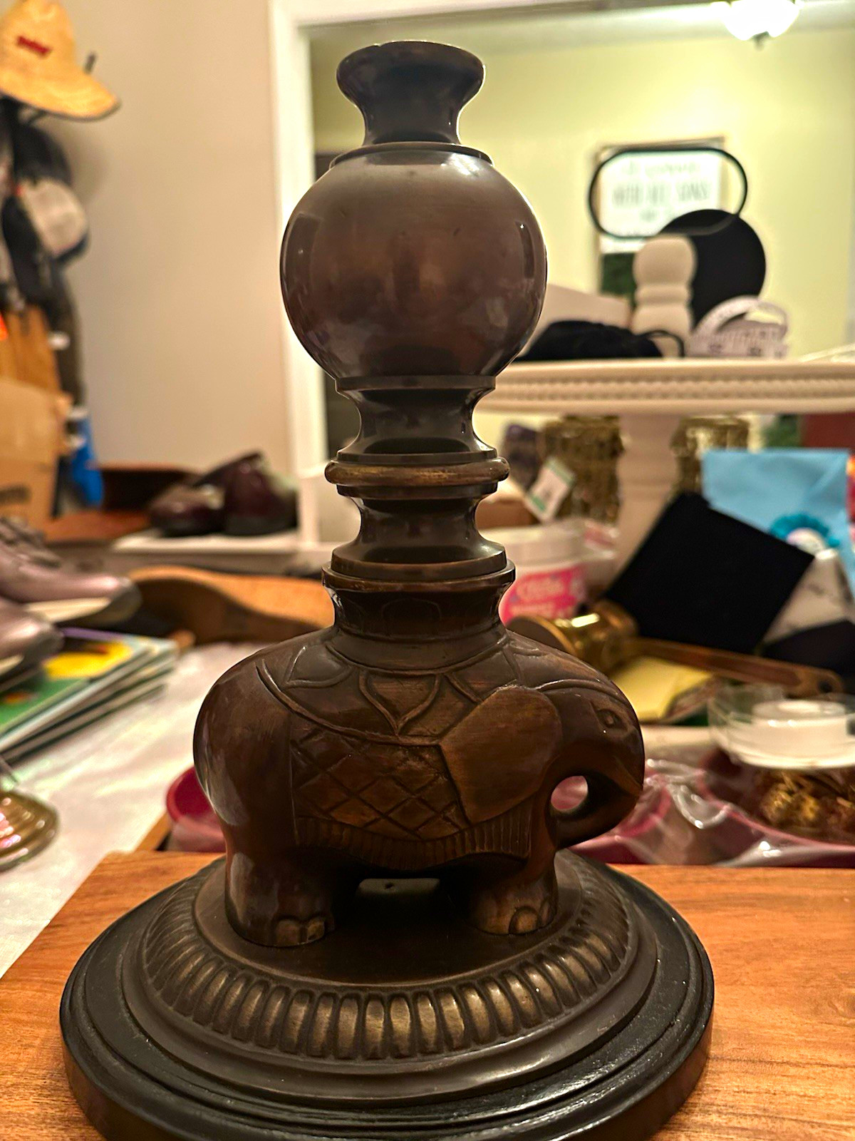 Castilian Imports Elephant Brown Table Lamp 17 in Rotary Knob Corded