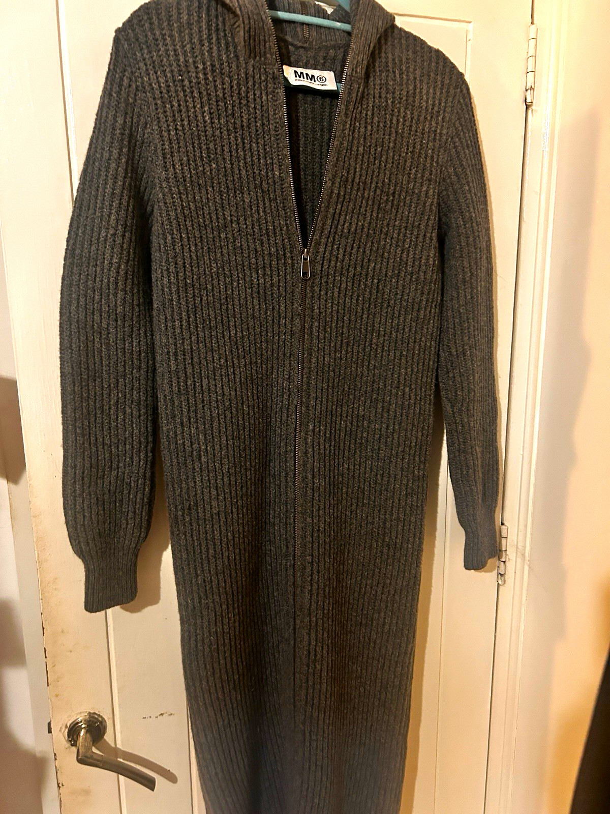 MM6 Maison Martin Margiela Grey Wool Knit Midi Zip High Neck Jumper Dress M
