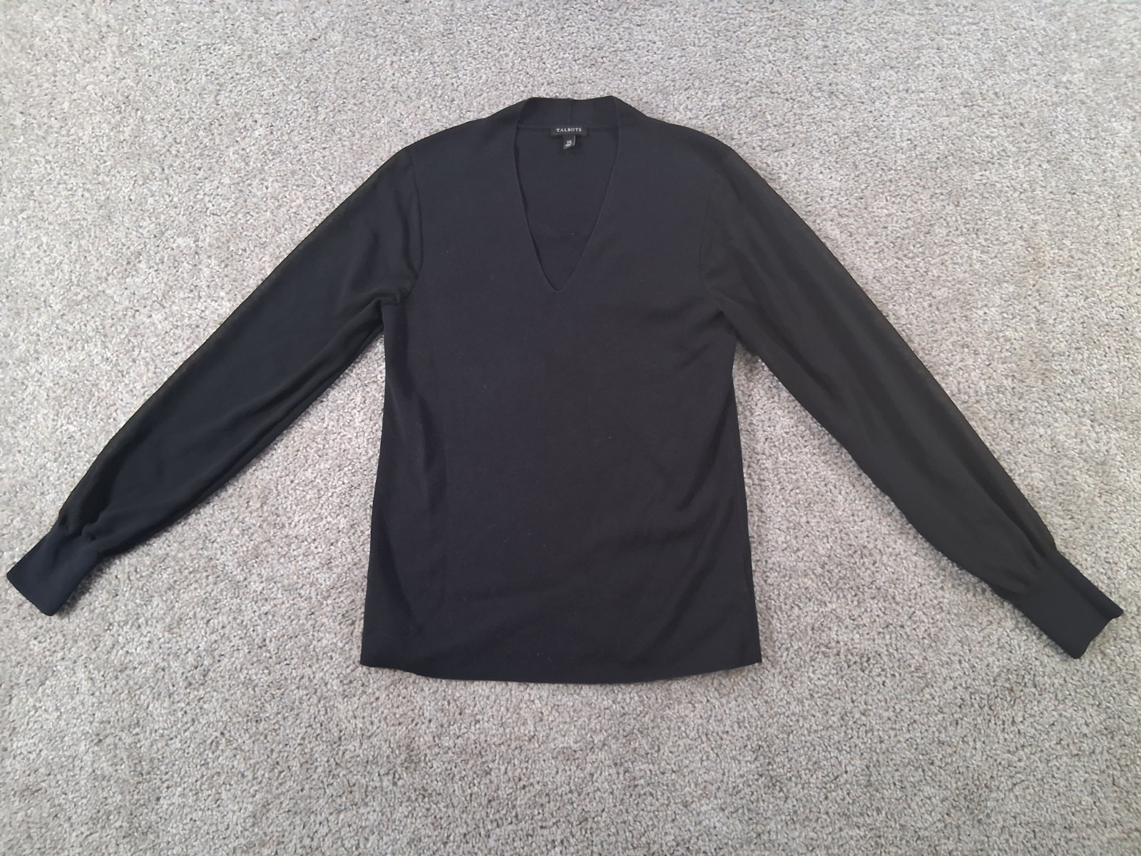 Talbots XS Womens Sweater V-Neck Black Cotton Blend
