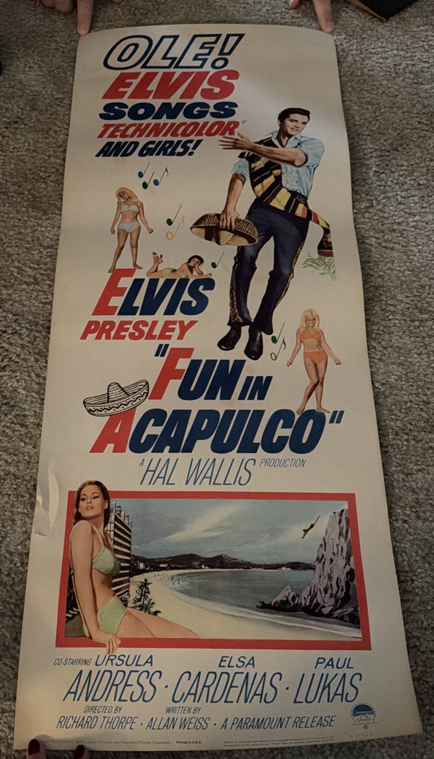 Vintage 1963 Elvis Presley Fun in Acapulco Insert Movie Poster Original 14x36 Vintage 1963 Elvis Presley Fun in Acapulco Insert Movie Poster Original 14x36