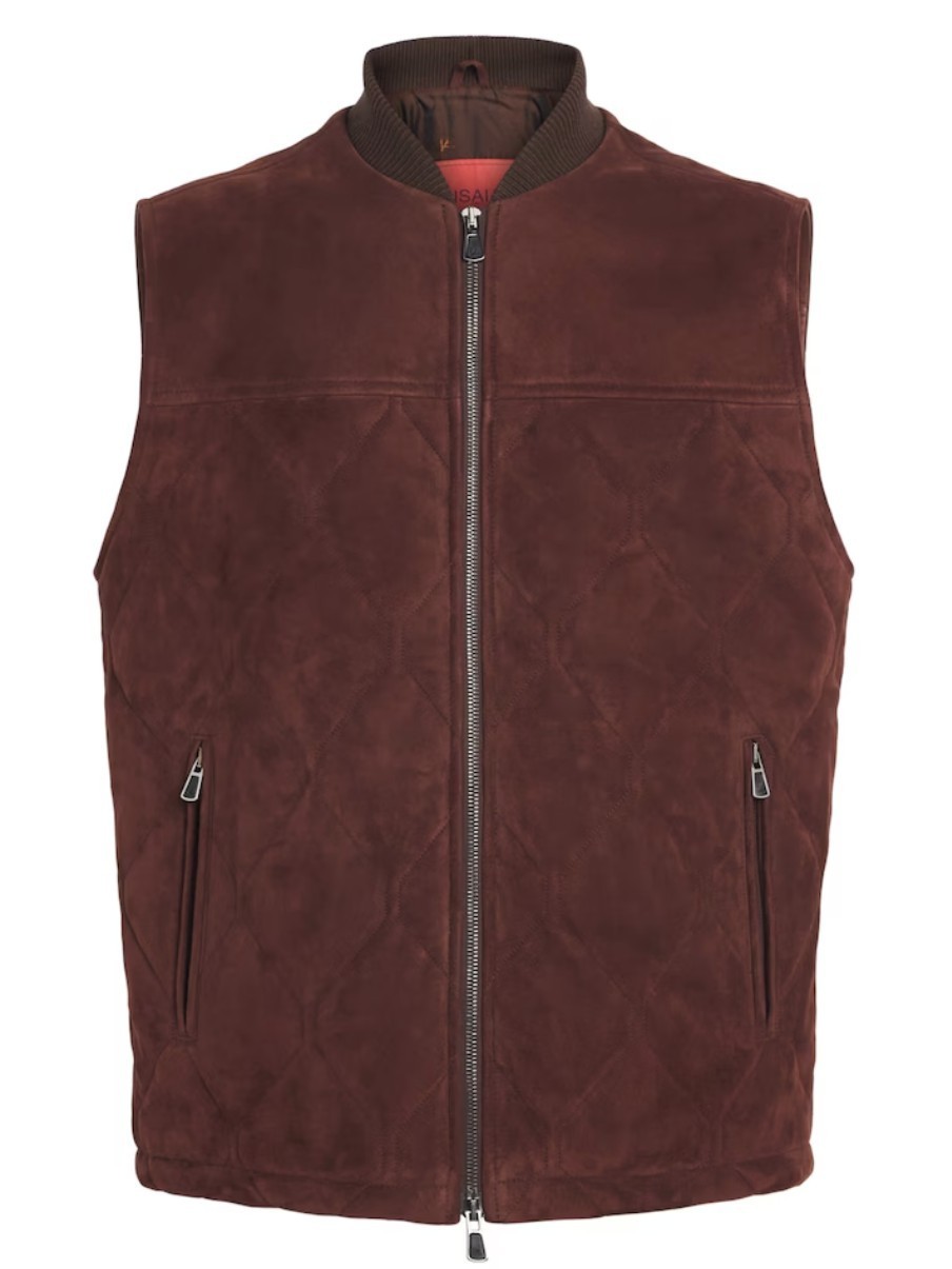 Isaia Merlot Quilted Padded Lambskin Suede Leather Vest (EU 52R/ 42R USA ) NWOT Isaia Merlot Quilted Padded Lambskin Suede Leather Vest (EU 52R/ 42R USA ) NWOT