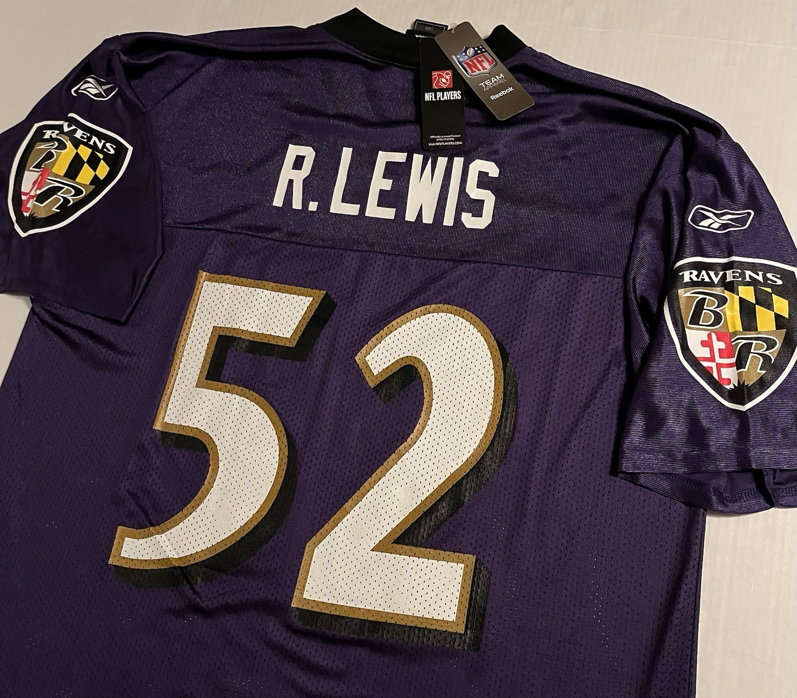 NWT Vintage Reebok Ray Lewis Baltimore Ravens #52 NFL Purple Home Jersey LARGE 