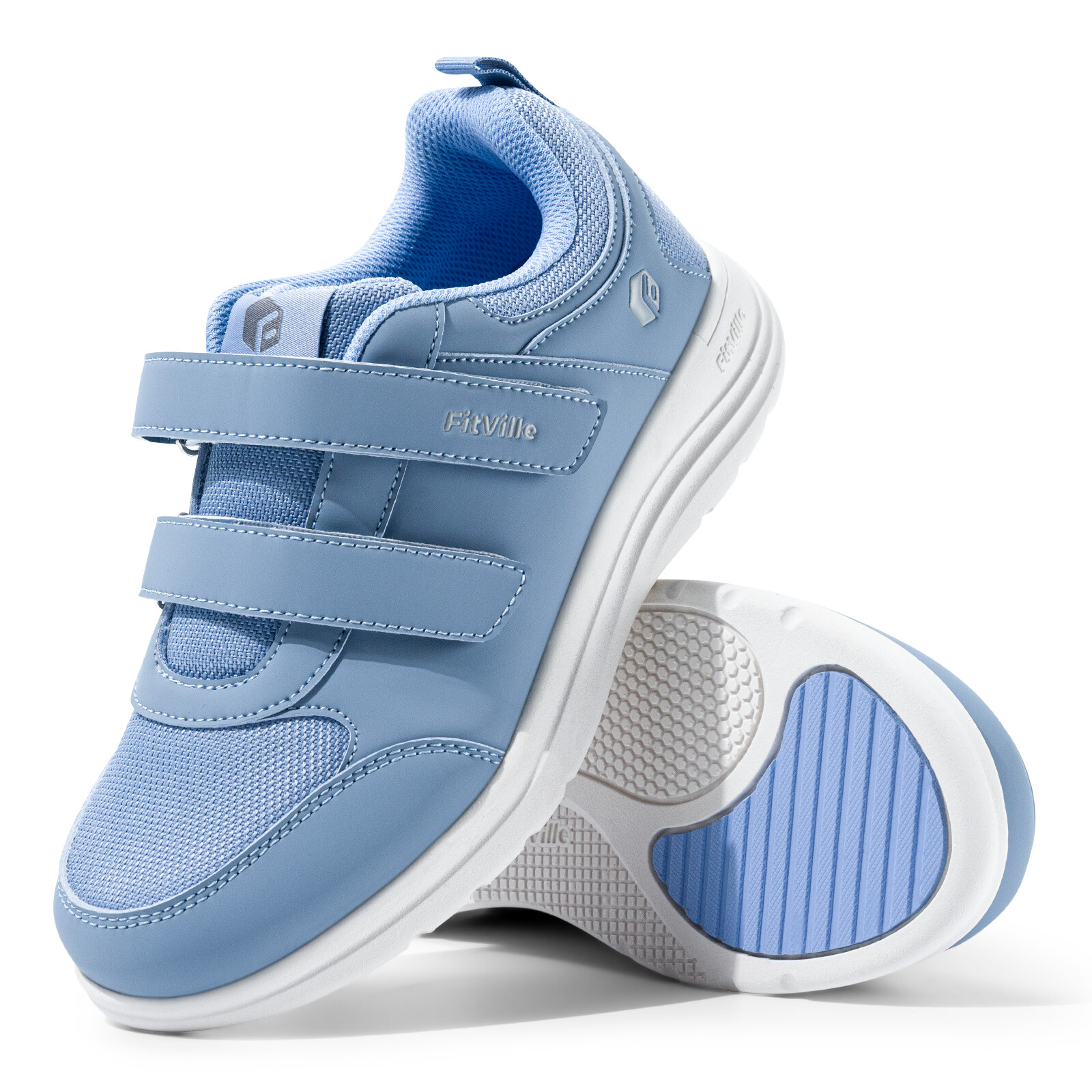 FitVille Women's Wide Diabetic Walking Shoes Hook Loop Casual Sneakers Blue