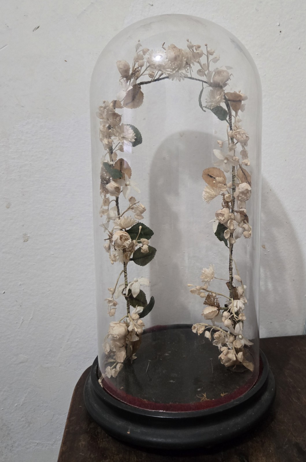 Antique Victorian Glass Display Dome Cloche Wax Flower Bridal Arch Tiara 14 Antique Victorian Glass Display Dome Cloche Wax Flower Bridal Arch Tiara 14